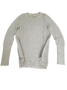 Open weave cotton blend white sweater
